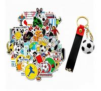 ZWWOGE Pegatinas de Fútbol para Niños 50 Piezas con Llavero Negro, Calcomanías de Vinilo Impermeable para Equipaje, Regalos de Fútbol para Cumpleaños Mundial de Fútbol 2026