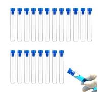 ZWWOGE Probetas Plastico,Tubos de Ensayo,20 Piezas Tubos de Ensayo Plastico,Transparent Con Tapas, Probeta de Laboratorio de Muestra Para Almacenamiento Líquido O Cosas Pequeñas(100 x Ø15 mm)