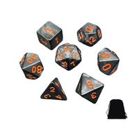 ZWWOGE Set de Dados DND 7 Piezas, Dados Poliédricos de Acrílico Negro y Naranja, Dice Set para Juegos de Rol RPG y Pen & Paper, con Bolsa de Terciopelo