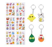 ZWWOGE Set de Pegatinas de Pascua, 6 Pegatinas 3D, de Espuma con Conejitos de Pascua, Pollitos, Huevos y Cestas, Incluye 4 Llaveros de Pascua, Conejos Pascua