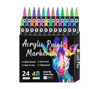 zwxqe Acrylic Paint Markers, Double Tip Pens Set, Fade-Resistant Permanent Ink, Smooth Flow Design, 12 colores, for Paper, Glass, Wood, lienzo, cerámica, Crafts 2,27 pulgadas