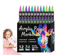 zwxqe Acrylic Paint Markers Set, Double Tip Permanent Rock Painting Pens, 6.49x0.35 inches Fade Resistant Ink, Versatile Craft Drawing Tools for Paper Glass Wood Canvas Ceramic Art Projects