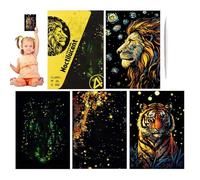 zwxqe Art Scratch Paper, 4X Glitter Art Scratch Crafts, A4 Size Creative Drawing Set, Cards, Fun Craft Supplies for Landscape and Animal Arts