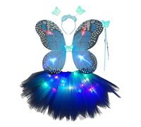 Zwxqe Butterfly Girls Costume, Dress Up Outfit, LED Light Up Tutu Dress with Wings Headband Wand, Fairy Role Play Costume for Kids, Party Stage Performance Birthday Festival