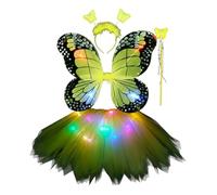 Zwxqe Butterfly Girls Costume, Dress Up Outfit, LED Light Up Tutu Dress with Wings Headband Wand, Fairy Role Play Costume for Kids, Party Stage Performance Birthday Festival