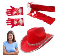 zwxqe Christmas Outfits for Women, Santa Hat with Gloves, Leg Muffs for Holiday Costumes, Fancy Dress Up Accessories, Role Play Cosplay Costumes, Christmas Party Costume, Holiday Outfit Accessories