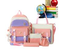 zwxqe Conjunto de 5 mochilas, juego de bolsas de mano, mochila escolar de lona, juego de bolsa de hombro, combo de bolsa de lápices, bonita mochila para adolescentes, mochila con colgantes, juego de