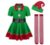 zwxqe Disfraz de de Navidad para mujer, disfraz de ayudante de Papá Noel para vacaciones, traje de navideños, traje de vestido para niños y adultos, cosplay de Navidad