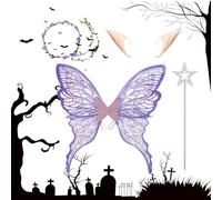 zwxqe Fairy Wings Set de disfraces, Angel Fairy Wings, Halloween Cosplay Outfit, Skin-friendly Accessories, Holiday Dress-up Props for Creating Looks and inmersive Fun Adults Girls Women Party Events