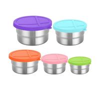 zwxqe Food Container, Steel Bowl, 5 Piece Round Storage Set with Lids, Nesting Stainless Snack Holders for Kitchen Picnic Salad, Daily Use at School, Workplace, Travel, and Camping