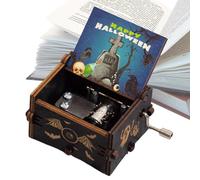 zwxqe Halloween Wooden Hand-Cranked Music Box, Horror Night Painted Music