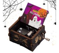 zwxqe Halloween Wooden Hand-Cranked Music Box, Horror Night Painted Music