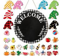 zwxqe Interchangeable Welcome Sign, Wooden Wreath, Gnomes Seasonal Door Decorations, Rustic Front Door Hanging, for Home Kitchen Wall Classroom School Christmas Display, 11.81 Inches