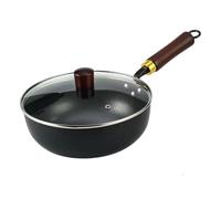 zwxqe Japanese , Hand-Forged Iron Pan with Wooden Lid, Thick No Tick Traditional Cooking Pot for Induction Stove, Hob, Kitchen, Restaurante, Home, and Camping