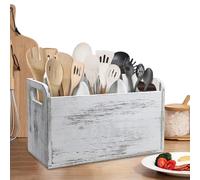 zwxqe Kitchen Counter Organizer, Wooden Large Capacity Utensil Holder, Farmhouse Kitchen Storage Box, Vintage Tool with Handles for Whisks, Spoons, and Skimmers