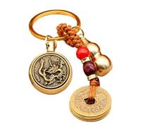 zwxqe Llavero de latón con diseño de calabaza, colgante de coche, colgante de moneda, llavero de coche, multifuncional para mujeres y hombres, Guardian God Zodiac Dragon Rotary + Five Emperors, Refer