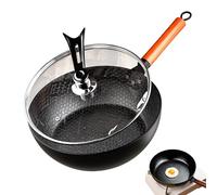 Zwxqe Non Stick Skillets, Iron Cast Pan with Lid, Handmade Hammered Kitchen Cookware for Baking, Induction Cooker, Dining, Breakfast, Outdoor Use, Apartment, Picnic, Camping, Family Meal