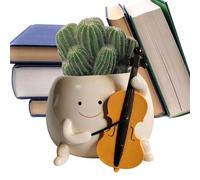 zwxqe Planta Macetas, Cute Planta Macetas Holding Guitar, Funny Smiling Face Flowerpot Desk Decoration, Windowsill, Bedroom, Living Room, Apartment, Outdoor Spaces, Desk 5.04x4.72 pulgadas