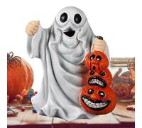 zwxqe Pumpkins and Ghost Figurine Set Display, Resin Spooky Character Sculpture Accent, Decorative Halloween Prop for Haunted Theme, Living Room Bedroom Dorm Study School Party Space