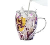 zwxqe Tazas de café de doble pared,taza de café de doble pared | Taza de vidrio de flores secas 350ml,Tazas resistentes al calor para bebidas frías y calientes, té, chocolate, café, leche.
