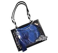 Zwxqe Tote Bag for Womens in Vintage Work Style with Transparente Window, Antiguo Chinese-Inspired Design and Large Capacity Daily Business Commute, Office, Travel Use, Negro y azul, Se référer au