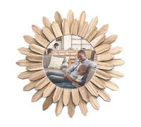 Zwxqe Wooden Wall Mirror, Round Sunflower Rustic Colging, Farmhouse Boho Aesthetic Accent Mirror for Entryway, Living Room, Hallway, Bathroom, Cottage Style Interior Design