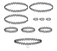 ZWZNBL 3 juegos de collares elásticos, 1 pieza de collar de luna, collar elástico de tatuaje, cadena vintage de moda, juego de joyas de tejido hueco para tatuajes, joyas para niñas (negro)