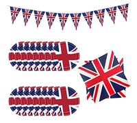 ZWZNBL - Juego de suministros para fiestas de Union Jack de 25 piezas, plato de papel con temática Union Jack, tela y bandera de tiro, suministros para fiestas Queens Platinum Jubilee 2022