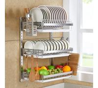 Zxarunas Escurreplatos de pared de acero inoxidable 304, escurridor de platos de altura ajustable con soporte for tabla de cortar