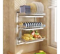 Zxarunas Estante de secado de platos montado en la pared de 2/3 niveles, escurreplatos grandes multifuncionales extragrandes for contador de cocina(Size6)