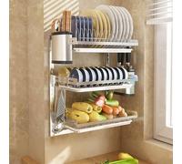 Zxarunas Estante de secado de platos montado en la pared de 2/3 niveles, escurreplatos grandes multifuncionales extragrandes for contador de cocina(Size9)