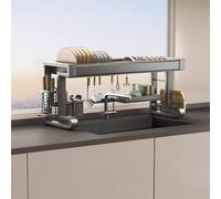 Zxarunas Estante for secar platos sobre fregadero, estante for platos de cocina sobre fregadero, grande, de acero inoxidable, ahorra espacio, 1/2 capa(Grey,Single layer66cm/21in)