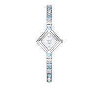 Zxarunas Exquisito Reloj de Cuarzo Ligero de Lujo con Pulsera de Color Diamante, Esfera Cuadrada Informal, es un Regalo de Moda for Mujeres.(Silver Blue White Flour)