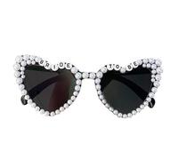 Zxarunas Gafas de sol en forma de corazón con letras y decoración de perlas, gafas de sol de novia adecuadas for bodas, fiestas y celebraciones.(Black+Gray)