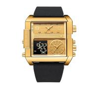 Zxarunas Reloj de Pulsera Reloj de Pulsera Cuadrado multizona horaria, de Cuarzo, Resistente al Agua, con Esfera Grande y Doble Pantalla, un Regalo Moderno for Hombre. Reloj(Black/Gold)