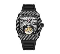 Zxarunas Reloj de Pulsera Reloj mecánico en Forma de Barril Hueco, Resistente al Agua, for Hombre, Correa de Caucho, Luminoso, Resistente al Agua, for Uso Formal e Informal. Reloj(Noir)