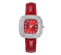 Zxarunas Relojes Moda Reloj de Cuarzo de Cuero for Mujer, con Caja engastada con Piedras, Relojes de Cuarzo analógicos, Reloj de Pulsera de Moda Premium for Mujeres. Reloj de Pulsera(Rot)