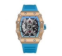 Zxarunas Relojes Moda Reloj mecánico Cuadrado Hueco Impermeable for Hombre, Reloj de Pulsera con Correa de Caucho, Luminoso, Resistente al Agua, for Uso Formal e Informal. Reloj de Pulsera(Gold,Geel)
