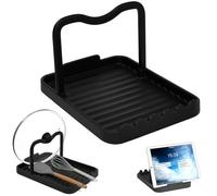 ZXBBTZ Soporte para tapa de olla con soporte para cuchara, color negro, aluminio, utensilios de cocina, soporte para tapa de sartén, cuchara de cocina, apto para lavavajillas, organizador de cocina