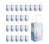 ZXBMS 24 bolsas de regalo de papel iridiscente con asas, bolsas holográficas de arco iris, embalaje de mano de aluminio con purpurina para bodas, cumpleaños y ocasiones especiales, 8.2 x 4.7 x 3.15