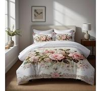 ZXBNNN Juego de Funda nórdica, diseño de Rosas Rurales, Rayas, Arte Decorativo clásico, pétalos, Literatura de Amor, Suave y cómodo (220x240cm*1/60x60cm*2)