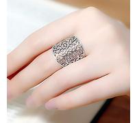 ZXCM 925 Anillos de Ancho de Plata de Ley para Mujeres Vintage Creativo Hecho a Mano Flores Huecos Tailandés Plata Fiesta de cumpleaños Joyería