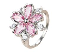 ZXCM Linda Hembra Rosa Cristal Anillo de Piedra Encanto Color Plateado Anillos de Bodas Delgadas para Las Mujeres de la Novia Delicado Flor de circonio Anillo de Compromiso