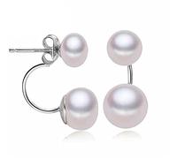 ZXCM Pendientes de Perlas Naturales Joyas S925 STRYLING Silver Blanco Blanco Negro Doble Pendiente Pendientes Partido