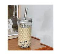 ZXCMY Exquisito Taza de Vidrio Transparente Resistente al Calor de Gran Capacidad con Tapa y Pajita, Vasos para té de la Leche Boba, Taza de café, Jugo, Bebida fría Práctico