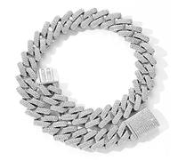 zxcs 20 mm Cadenas heladas para Hombres en Miami Cuban Link Necklace Luxury Micro Pavimado Cadena Cuba Hip Hop Joyería-Platinum Plated,24inch