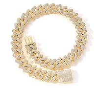 zxcs 20 mm Cadenas heladas para Hombres en Miami Cuban Link Necklace Luxury Micro Pavimado Cadena Cuba Hip Hop Joyería-Gold-Color,24inch