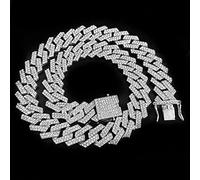 zxcs 20mm Hombres Hip Hop Cadena Collar Pave Ajuste del Diamantes de imitación Hiphop Hiphop Iced out Bling Rhombus Cadenas Cubanas Collar Joyería De Moda-Silver Necklace,16inch