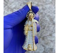 zxcs Colgante Santo Muerte Cubic Zirconia Dorado Color Jesús Hip Hop Colgante Colgante Collar Bling Party Jewelry-Gold