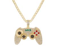 zxcs Hip Hop Game Controller Manija Colgante Collar para Mujeres Hombres Color de Oro Cristal Rhinestone Joyería Collares-Gold Cuban Chain,16inch(40cm)